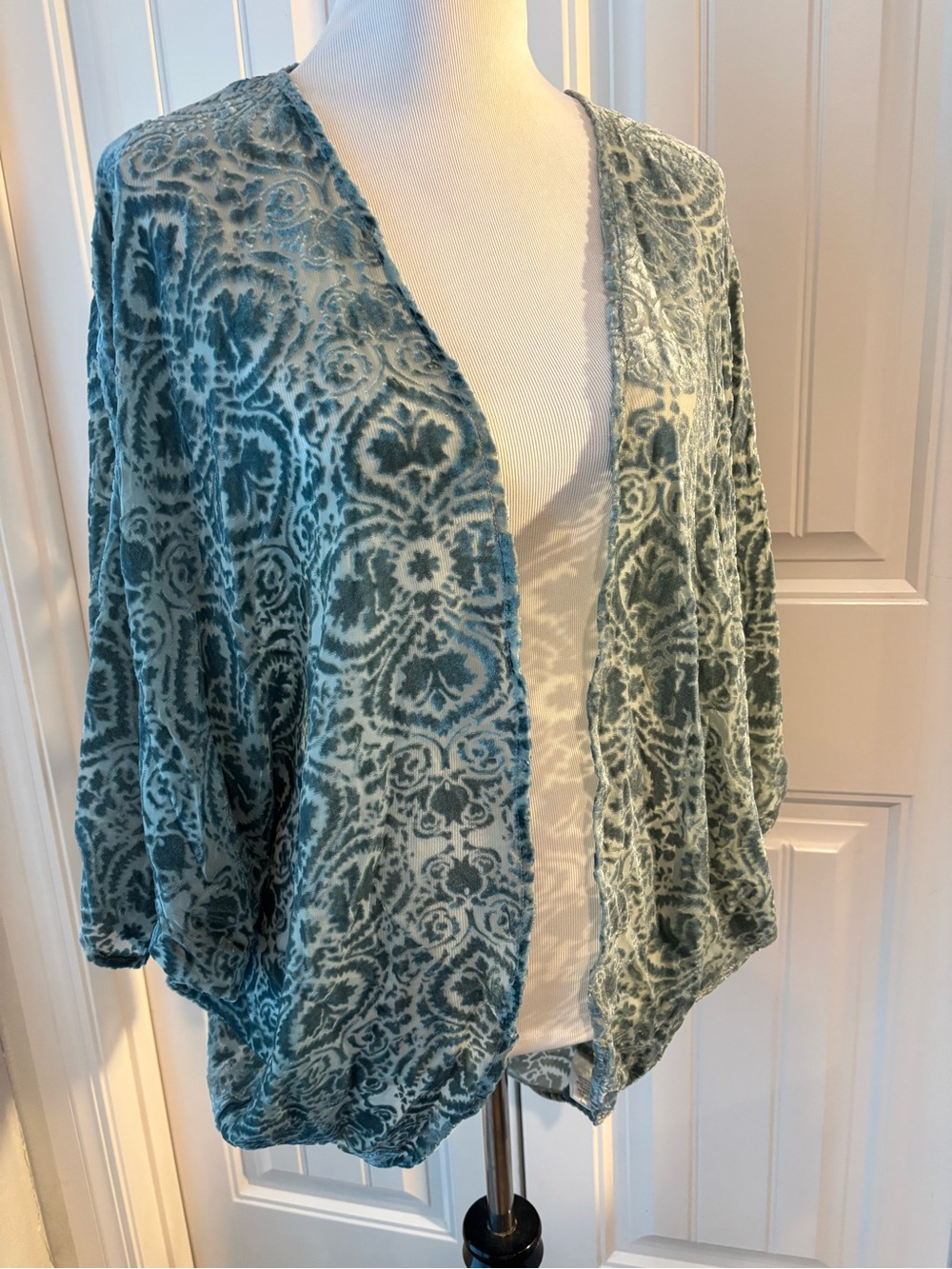 krazy kat Teal Patterned Open-Front Women's Kimono Jacket